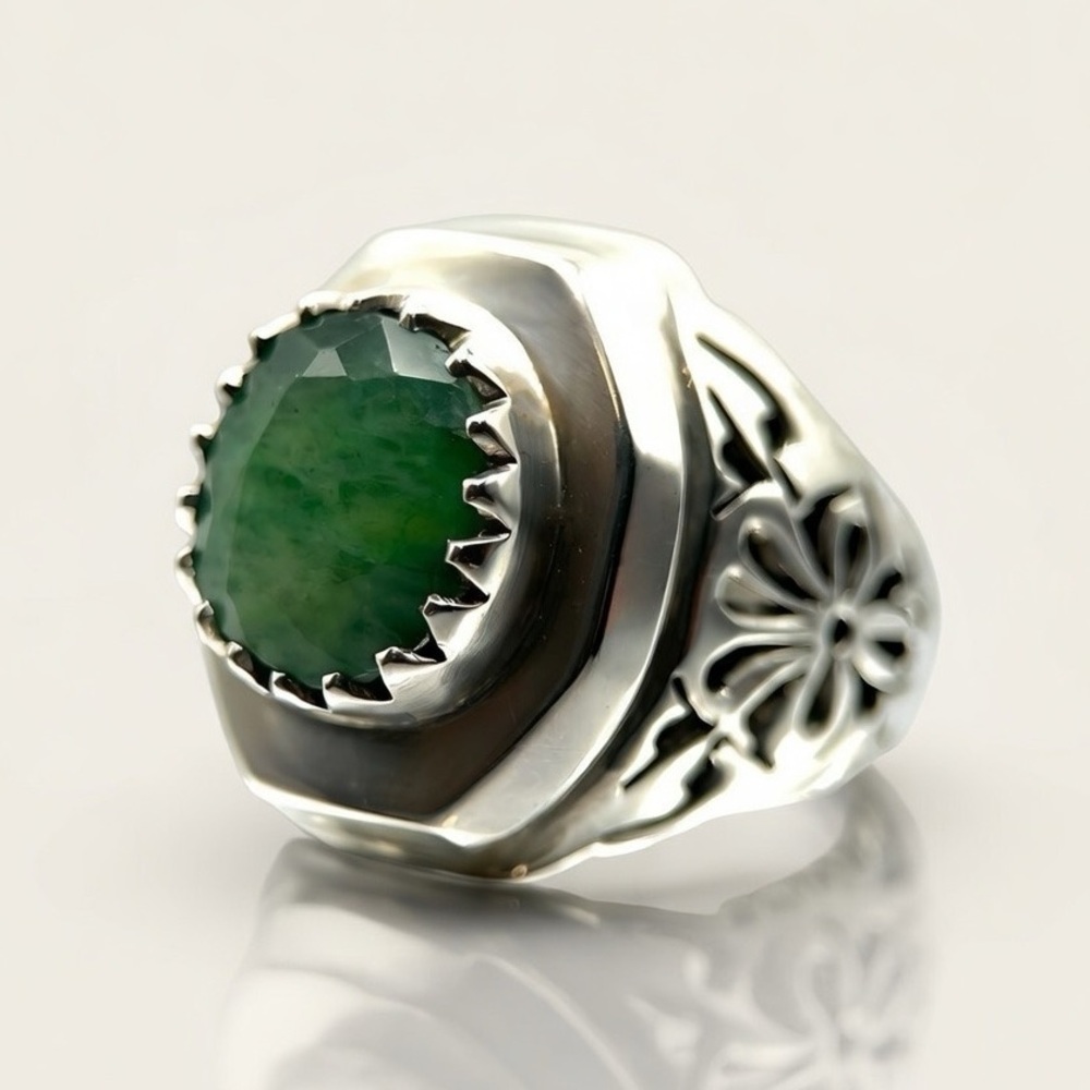 Natural Green Emerald 925 Sterling Silver Ring